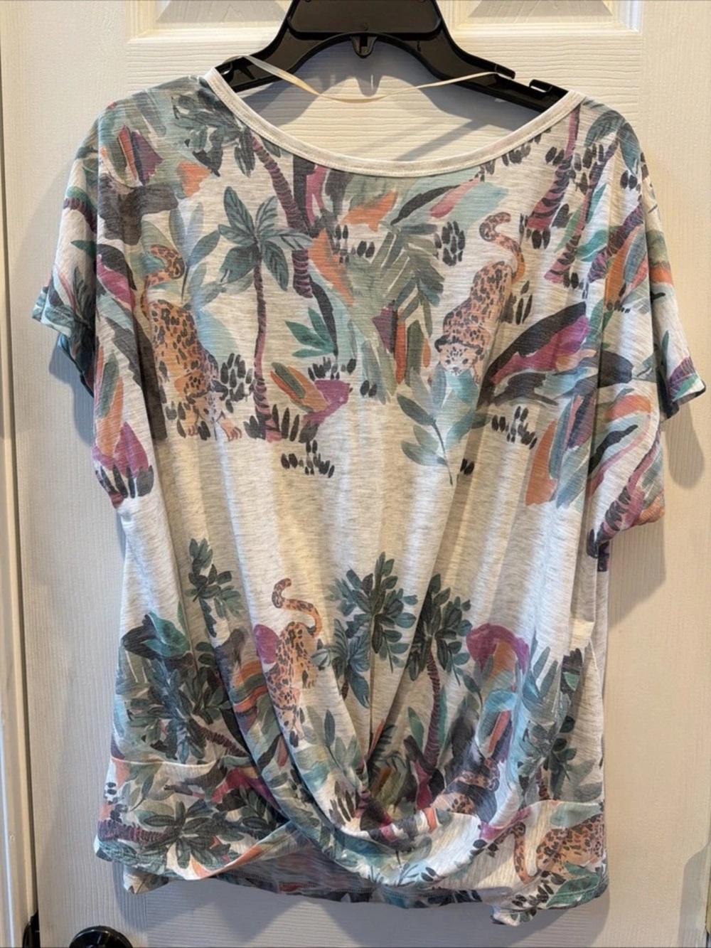 Democracy Tropical Leopard Twist-Front Short Sleeve Tee - Multi